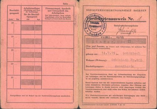 Zwickau Sozialversichertenausweis 1948; KEINE AK, ca. 21x15 aufgeklappt