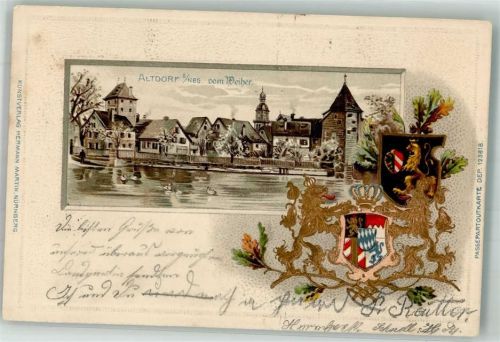 Altdorf 1900 Künstlerkarte Am Weiher Wappen Passepartout