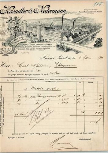 Münden Rechnung von 1912 Haendler und Natermann Metalle