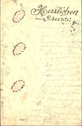 Gruß-AK von 1902 , mit Messer geritzt