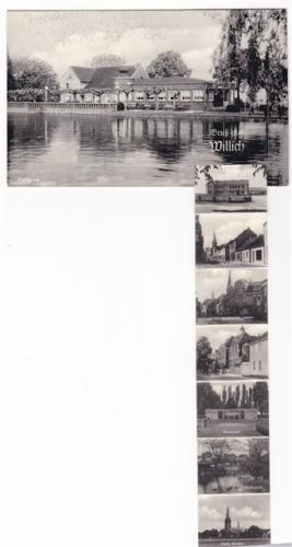 47877 W4156 Willich AK mit Leporello ausziehbarer Papierstreifen Volkspark Hochstraße Fischelnerstraße Bahnhof Neue Schule Peterstraße Bahnstraße Krankenhaus Ehrenmal