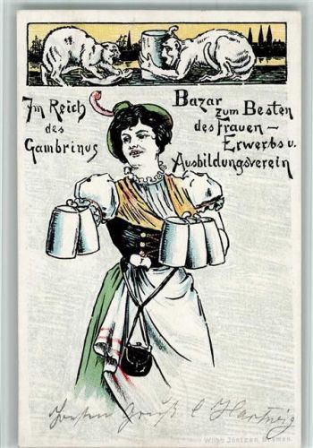 Bremen 1898 Bremen 23. April 1898 im des Gambrinus , Frauen Ausbildungsverein Kellnerin Bier Affe Katze Lithoanstalt Wilh. Jöntzen Jugendstil