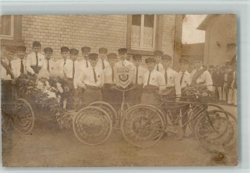 Steinheim Klein-Steinheim Frisch Auf Mannschaft Fahrrad Festzug Festwagen Privatfoto-AK Ort handschriftlich