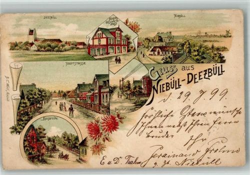 25899 W2260 Niebüll 1899 BOAKC Lithographie Geschäftshaus Blaase Koogsreihe Bahnhofstrasse Hauptstrasse