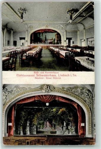 Limbach-Oberfrohna 1910 Etablissement Schweizerhaus Saal Bühnenbild