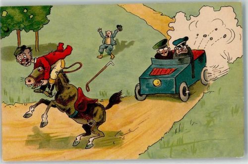 Pferd und Reiter Automobil AK