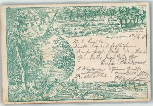 Kirchrode 1901 Lithographie Tiergarten Hirsch Gewehr Jagdhorn