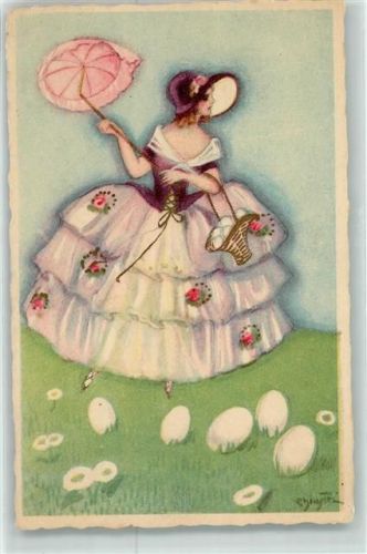 1935 Ballerini & Fratini Nr. 200 Frau Biedermeier Sonnenschirm Ostern