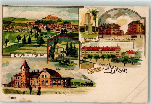 Bitche 1914 Preussen Stein Kaserne Freiherr v. Falkenstein Bayern Denkmal Bahnhof