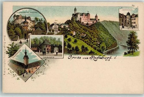 Rochsburg Eingang Schloss Pulverturm Thorhaus Treppenhaus Turm Fahne Gruss