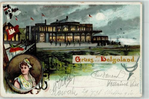 Helgoland 1898 Helgoländerin Tracht Konversations-Haus Flaggen
