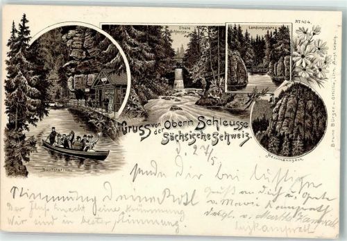Hinterhermsdorf 1899 Bootstation Hermannseck Landungsplatz Obere Schleuse