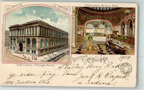 Chicago 1900 Public Library Michingan Avenue Straßenbahn
