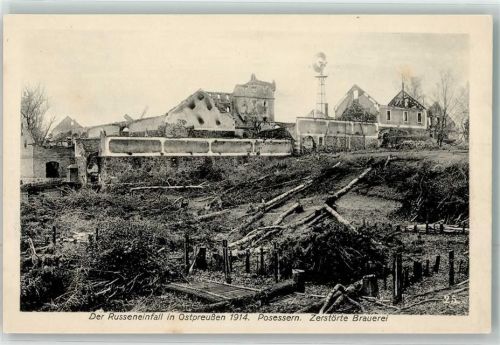 Lötzen 1914 der Russeneinfall in Ostpreussen zerstörte Brauerei Posessern