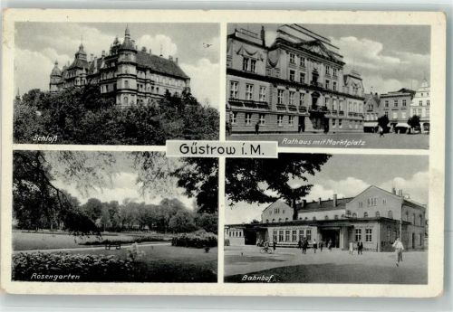 Güstrow WK II Rathaus Marktplatz Rosengarten Bahnhof Schloß,