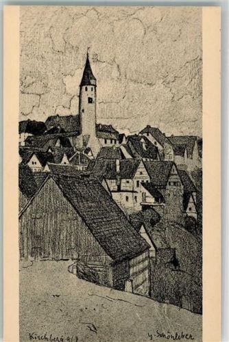 Kirchberg 1901 sign. Schönleber, Gustav Altstadt mit Stadtturm Verlag L. Schaller