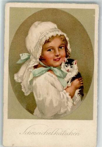 Kind Haubenmütze Schmeichelkätzchen Katze Flatscher, M. 1928