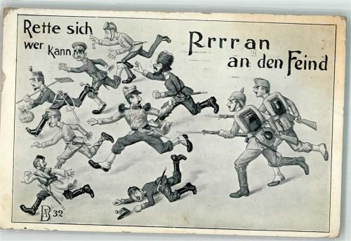 1914 Rette sich wer kann Karikatur