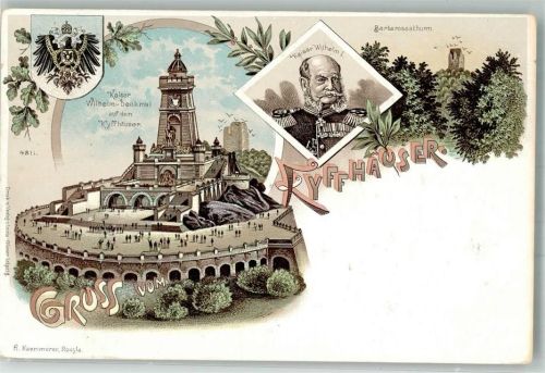 Kyffhäuser 1899 Gruss aus Denkmal auf dem Kyffhäuser Wappen