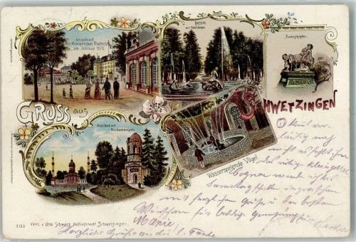 Schwetzingen 1897 Moschee Merkurtempel Bachuskinder Wasserspeiender Vogel