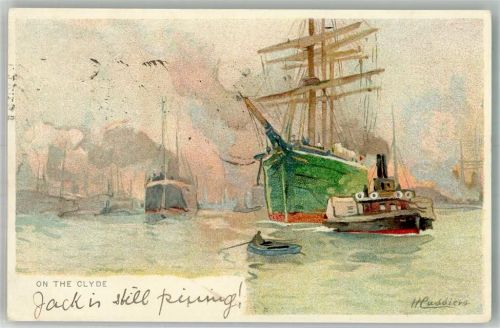 Hafen Segelschiff Schlepper Cassiers, H. 1901 Lithographie / Künstlerkarte