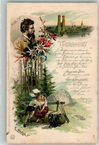 München 1902 Vorwort Lithographie Serie: Die große Tat Kinderpoesie Dackel Küsse