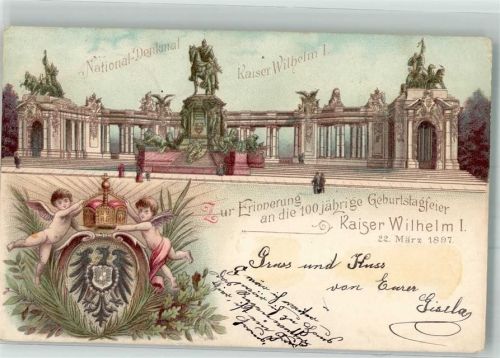 Berlin Mitte 1898 National Denkmal Wappen 100 jähr. Geburtstag Engel halten die Krone