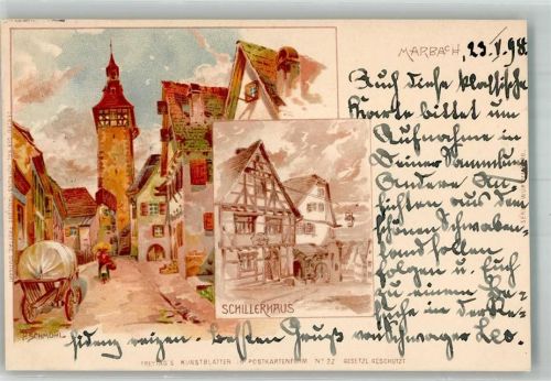 Marbach 1898 sign. Schmohl , R. Schillerhaus Adelskorrespondenz