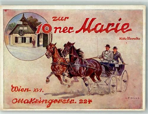 Wien 1941 sign. Bauer, F. Gasthaus zur 10er Marie Feldpost WK II Stempel Werbung Ausstellung Kampf um Wien