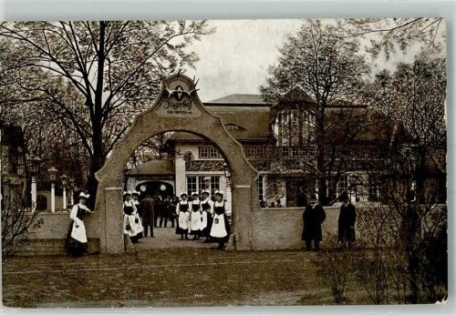 Dresden 1908 Große Kunstausstellung Bedienstete vor dem Jägerhof Verlag Wilhelm Baensch No. 8