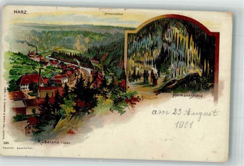 Rübeland 1901 Lithographie-Künstlerkarte Hermannshöhle Rübeland