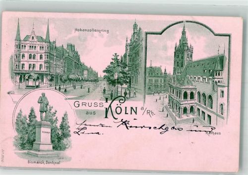 50667 W5000 Köln Hohenzollernring 1900 Lithographie Rathaus Bismarck Denkmal