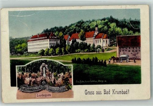 Krumbad 1919 sign. Felle, Eugen Panorama des Heilbades mit Lourdesgrotte