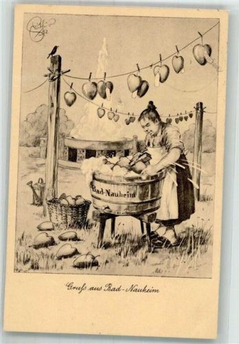 Bad Nauheim 1935 Karikatur Waschfrau hängt Herzen auf die Leine