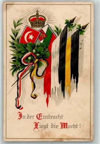 Propaganda WK I In deer Eintracht liegt die Macht Fahne Deutsch-Türkische Freundschaft 1916