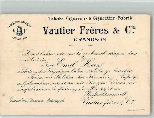 Grandson Vautier Freres & Cie Grandson Vertreterbesuch Ankündigung Zigarette 1912