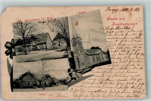 Amelinghausen 1901 Geschäft Joh. Meyer Hippolit-Kirche Schule Eckschaden