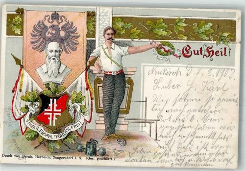 1900 Gut Heil Turner Fahnen Lithographie