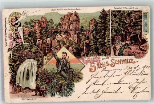 Bastei 1898 Basteibrücke Felsentor Uttewalder Grund Der Amselfall