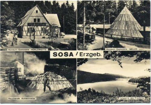 um 1974 Sosa, Erzgebirge, Konsum-Gaststätte, Talsperre des Friedens, Gruß aus,Bild & Heimat AKU1