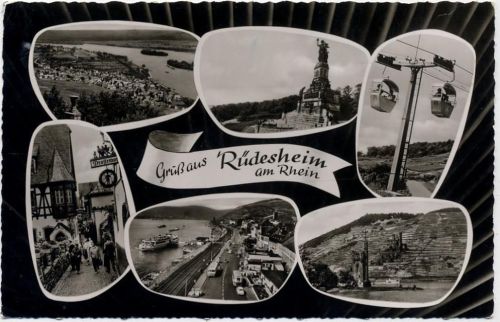 1961 Rüdesheim am Rhein, 6 Ansichten, gezackter Rand,Schöning & Co