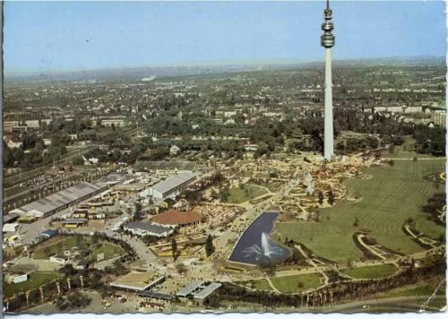 um 1950/60 Dortmund, Bundesgartenschau, Fernsehturm, Luftaufnahme 5214,Cramers Kunstanstalt