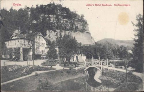 1914 Oybin, Adler s Hotel Kurhaus, Gartenanlagen, Brücke,Hermann Seibt