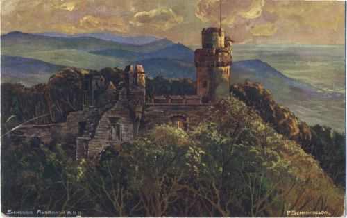 1915 Schloss Auerbach, Hessen, Ansicht, Ruine,sign. P. Schmiegelow