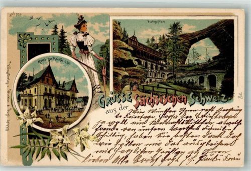 Hrensko 1909 Prebischtor Hotel zur Rainwiese Grüsse aus der Sächsischen Schweiz