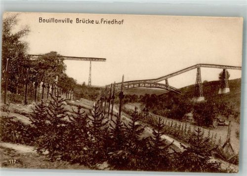 Bouillonville 1917 Feldpost WK I 2.Lanst.Batl.Nürnberg zertörte Brücke Friedhof