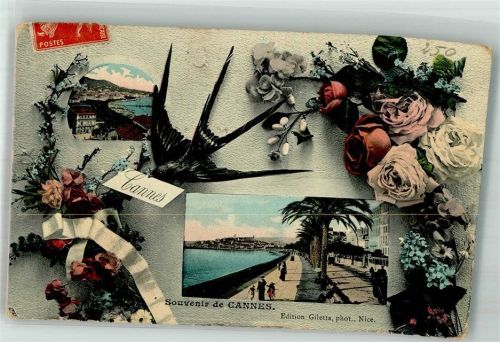Cannes 1908 Gruß aus Blumen Schwalbe
