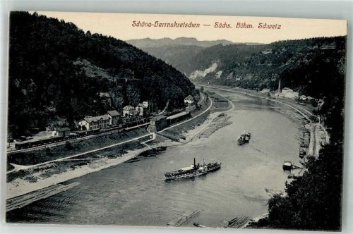 Hrensko Bahnhof Eisenbahn Dampfschiff Sächs.Böhm. Schweiz
