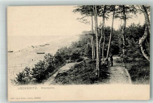 17459 O2235 Ückeritz , Usedom - Strandpartie Mann Fahrrad Ruderboot