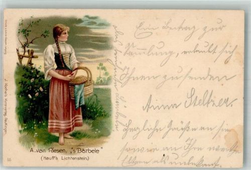 72805 W7414 Lichtenstein , Württ Lithographie sign. van Riesen s´Bärbele Künstlerkarte